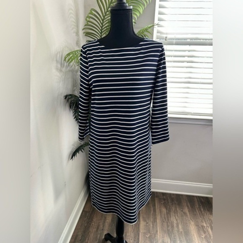 GAP‎ Navy White Striped Boatneck 3/4 Sleeve Casual Shift Dress Size S - Picture 2 of 4